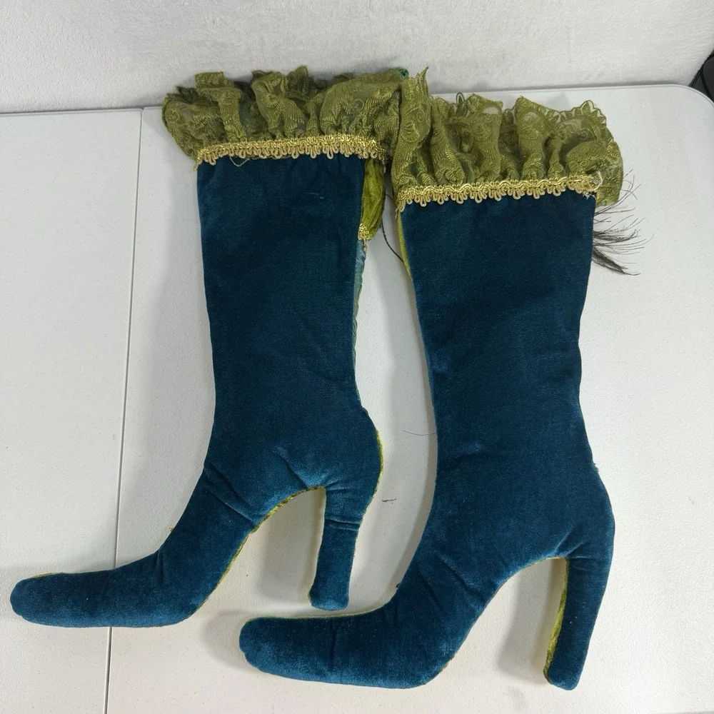 Pier 1 Peacock Boot Stockings Set Of 2 Victorian Velvet Glam Fancy Christmas‎